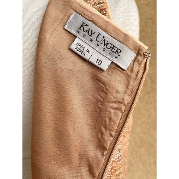 Kay Unger Classic sheath dress size 10 tweed silk lined godets sleeveless orange - Picture 9 of 11